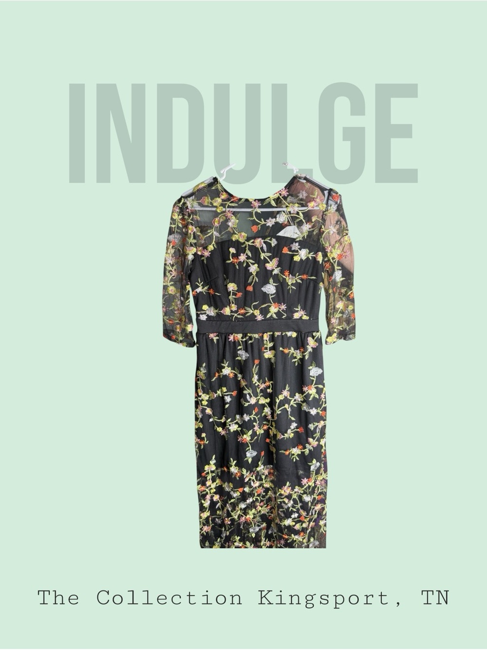 Sheer Black Floral Midi Dress - Picture 1 of 2